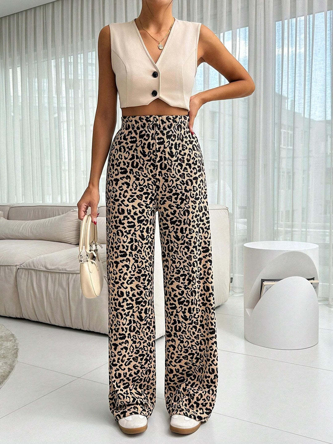 Women Fashionable Leopard Print Palazzo Pants Mune Fashion