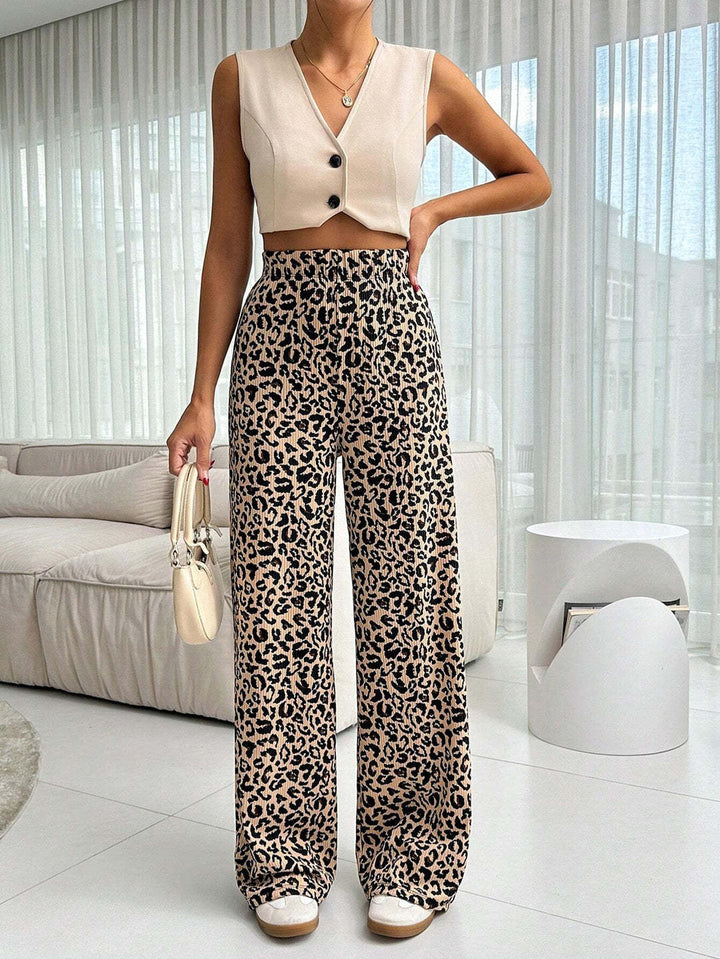 Women Fashionable Leopard Print Palazzo Pants Mune Fashion