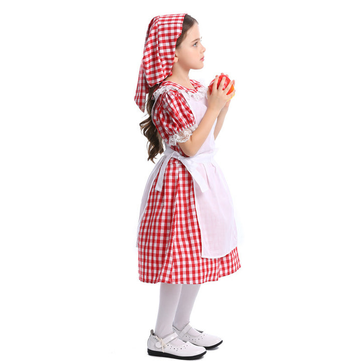 Ladies traditional farmer girl dress with lace apron and hood Mune Fashion