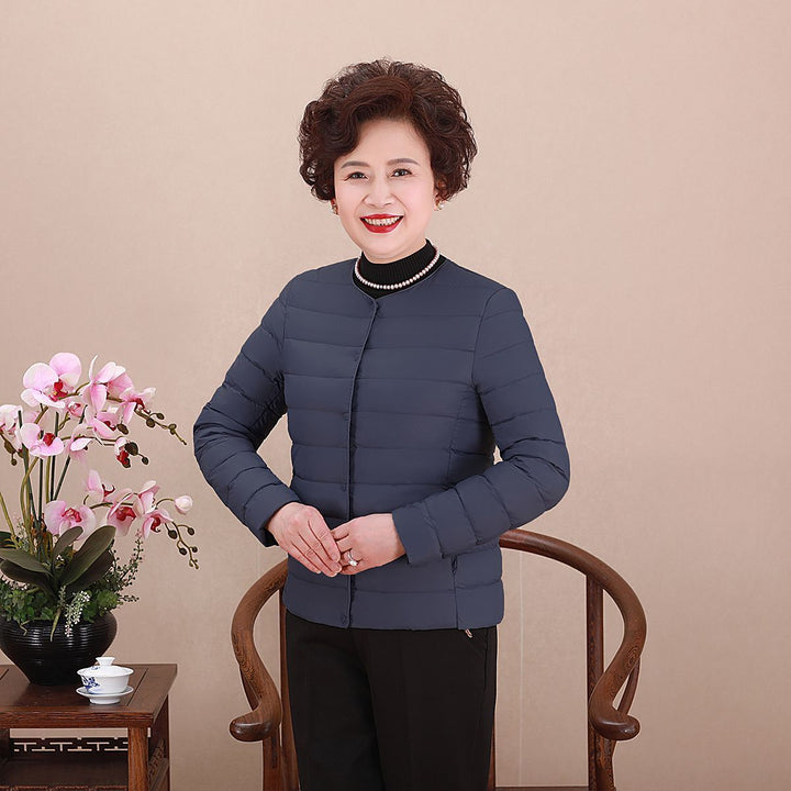 Women's Collarless Ultralight Quilted Short Jacket with Snap Button Closure Mune Fashion