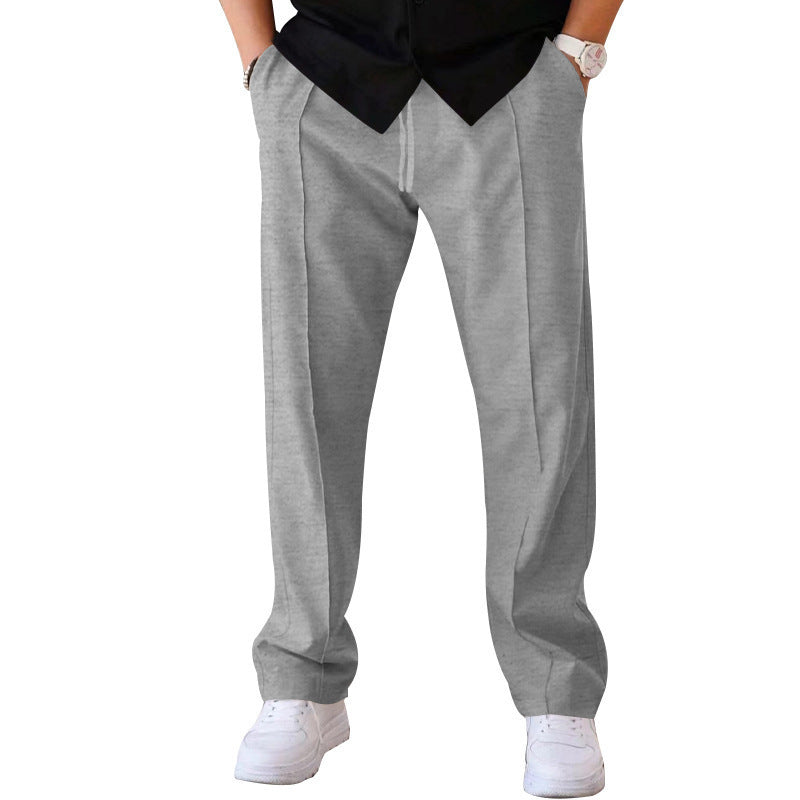 Men's Straight Cut Casual Pants with Drawstring, Crease and Side Pockets Mune Fashion