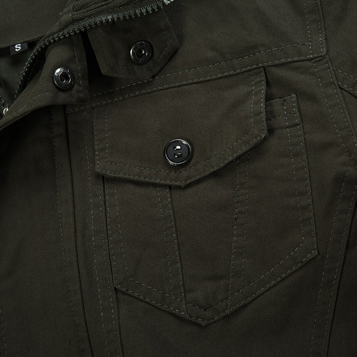 Men's robust canvas field jacket with stand-up collar, epaulettes, and multifunctional pockets Mune Fashion