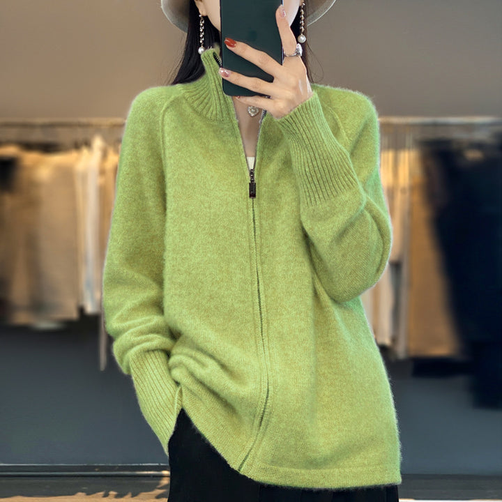 Women’s zip cardigan in cashmere look with stand-up collar and ribbed cuffs Mune Fashion