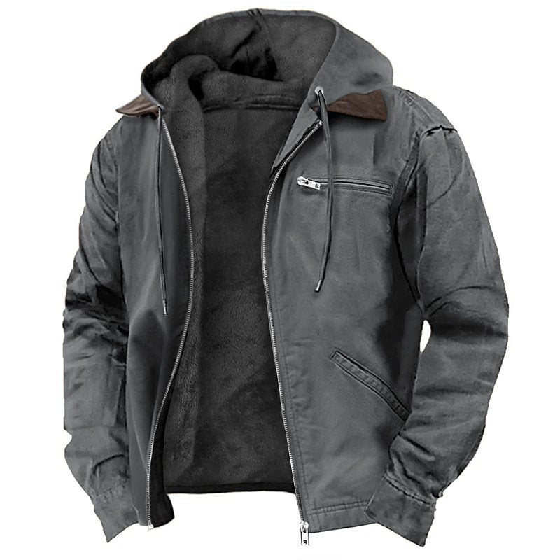 Men's Padded Hoodie Jacket with Teddy Lining, Windproof Canvas and Zipper Pockets Mune Fashion