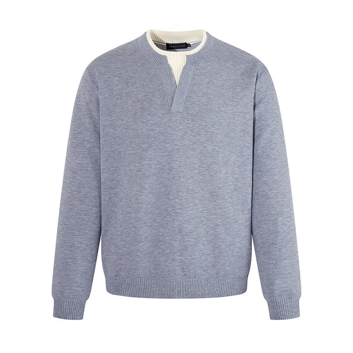 Men's fine-knit pullover with V-slit collar and ribbed finish Mune Fashion