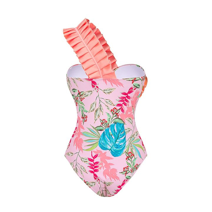 Women One-Piece Swimsuit with Stylish Ruffle Design and Floral Pattern Mune Fashion