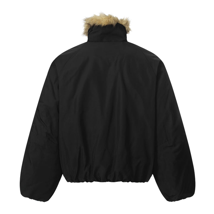 Men's short-cut boxy puffer jacket with faux fur hood and vertical zip pockets Mune Fashion