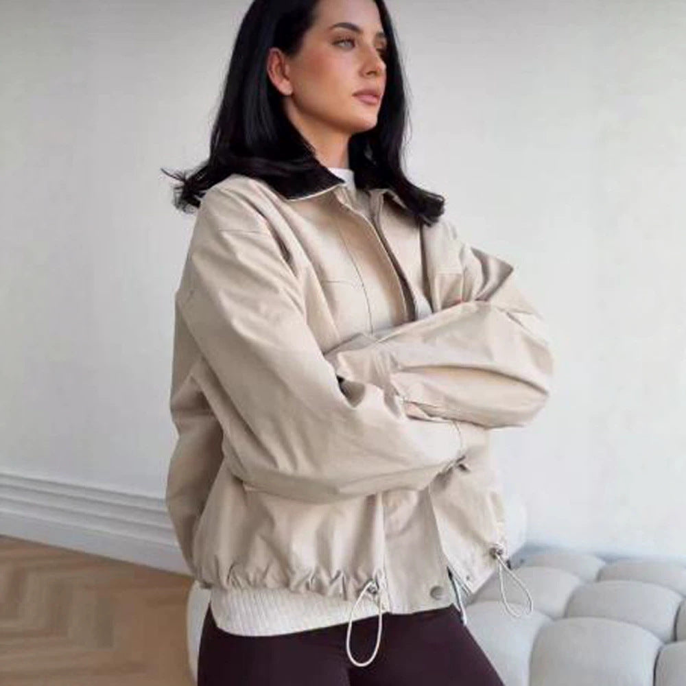 Women's oversized transitional jacket with braided collar and patch flap pockets Mune Fashion