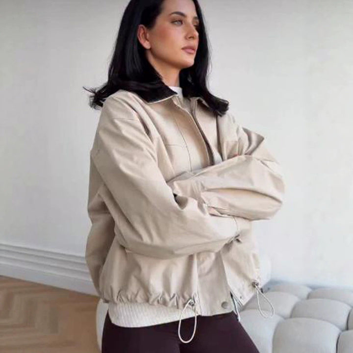 Women's oversized transitional jacket with braided collar and patch flap pockets Mune Fashion