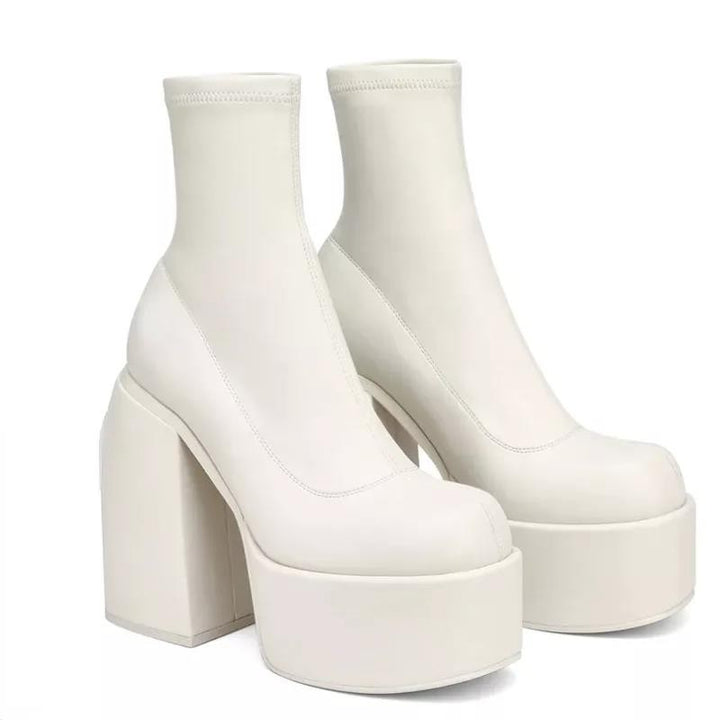 Ladies' platform ankle boots with high block heel, seamless stretch shaft, and durable outsole Mune Fashion