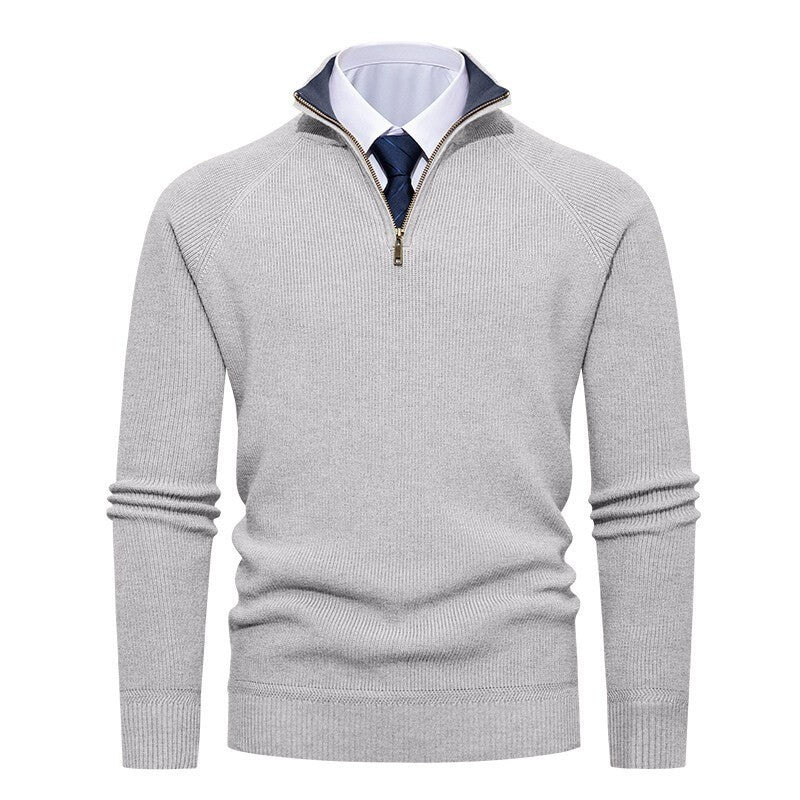 Men's fine knit pullover with half zip, structured ribbed look and inside contrasted standing collar Mune Fashion