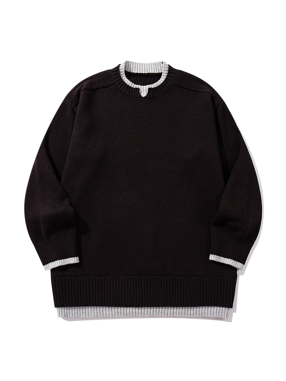 Ladies Oversize Knit Sweater with Contrasting Ribbed Collar and Extended Hem Mune Fashion