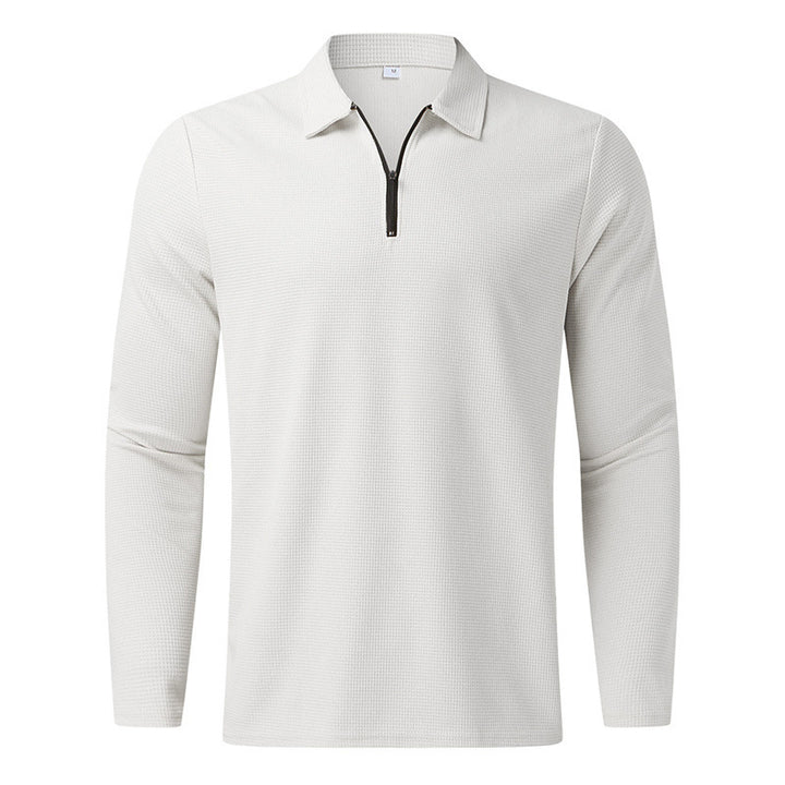 Men's long-sleeved polo shirt with kent collar, short front zip and fine waffle texture Mune Fashion