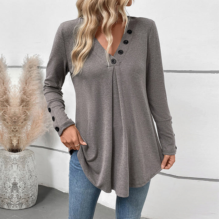 Ladies Casual Long Sleeve Top with Button Details Mune Fashion