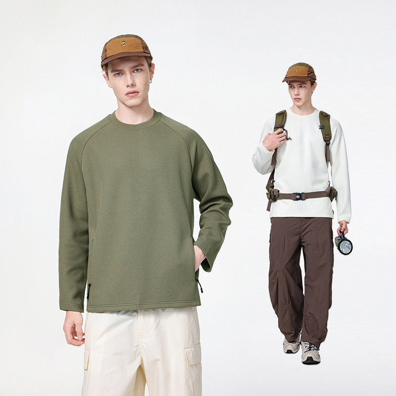 Men's waffle structure thermal sweatshirt with raglan sleeves and zippered pockets Drune