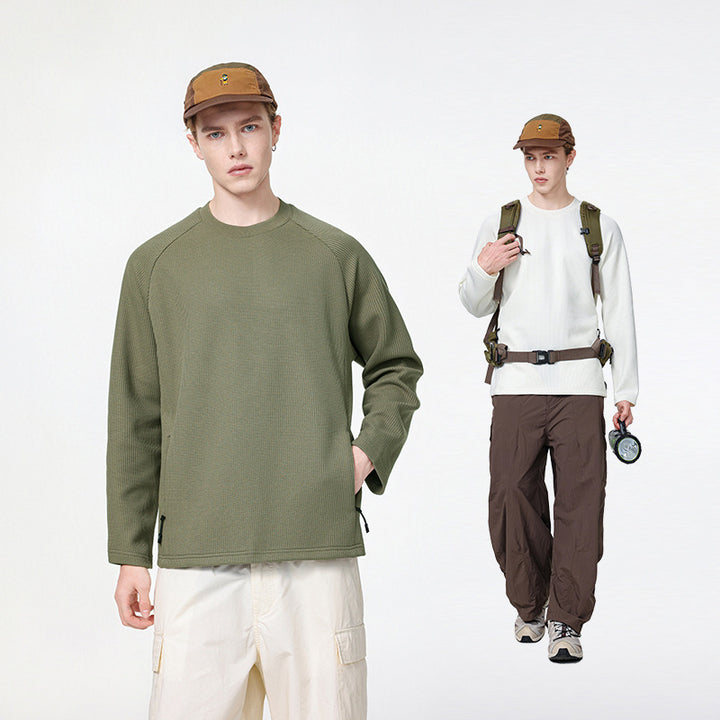 Men's waffle structure thermal sweatshirt with raglan sleeves and zippered pockets Drune