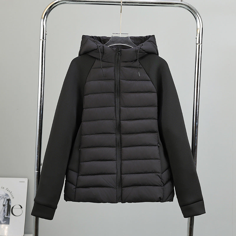 Ladies nano quilted hybrid jacket with hood, softshell sleeves and light thermal insulation Mune Fashion
