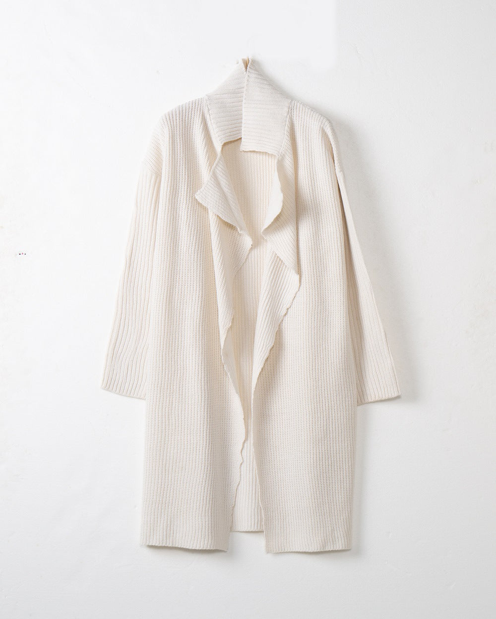 Women's longer open ribbed knit cardigan with wide shawl collar Mune Fashion
