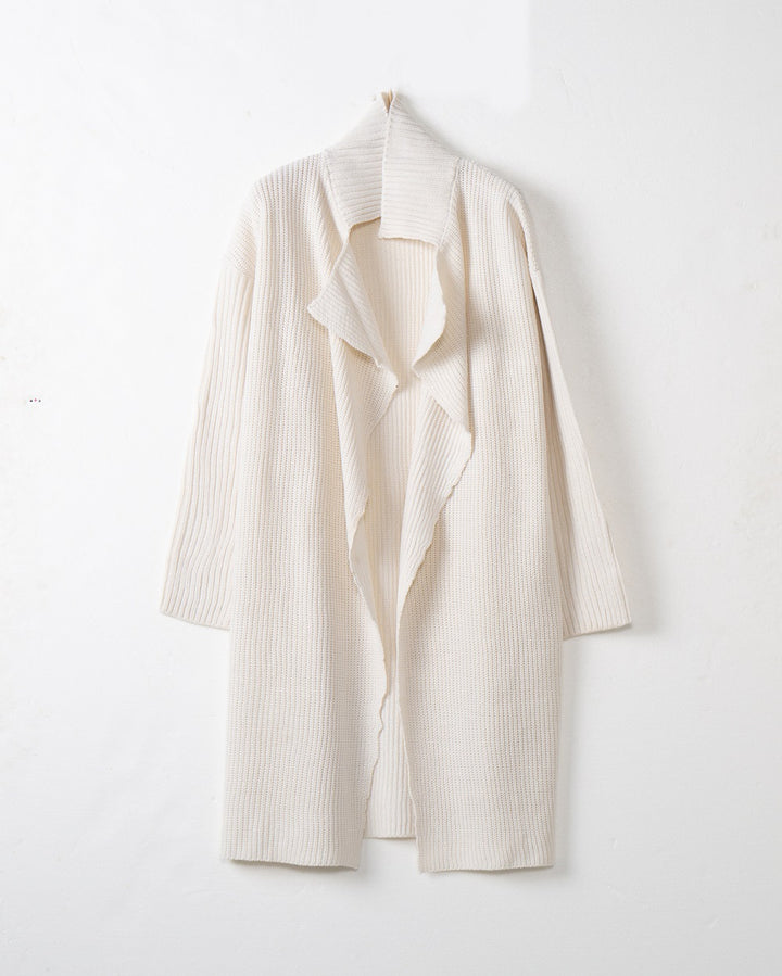 Women's longer open ribbed knit cardigan with wide shawl collar Mune Fashion