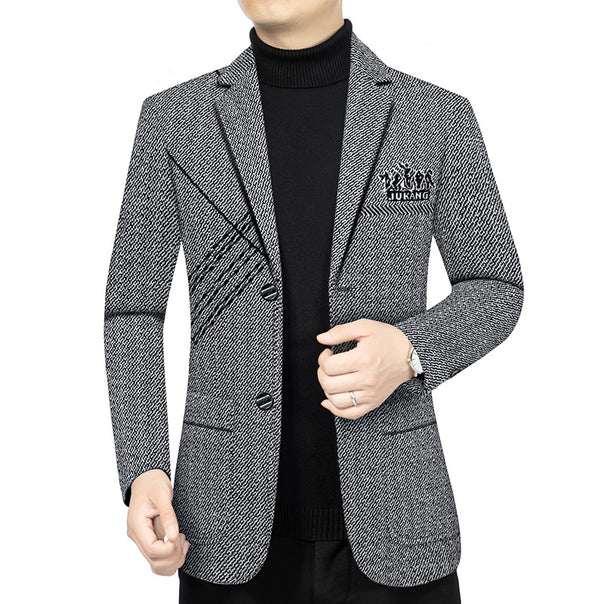 Men's Tailored Knit Blazer in Boucle Look with Patch Pockets Mune Fashion
