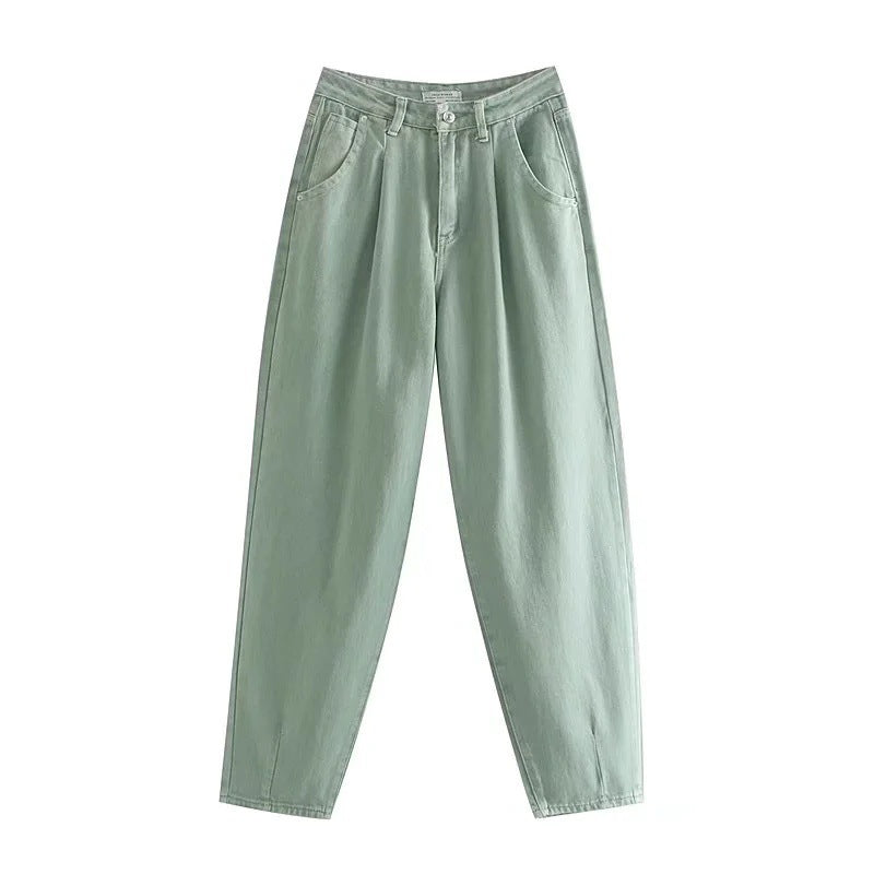 Women's High-Waisted Tapered Pants with Front Pleats and Relaxed Fit Mune Fashion