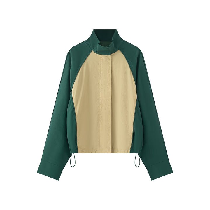 Women's Lightweight Functional Transitional Jacket in Colorblock Design with Stand-up Collar and Adjustable Hem