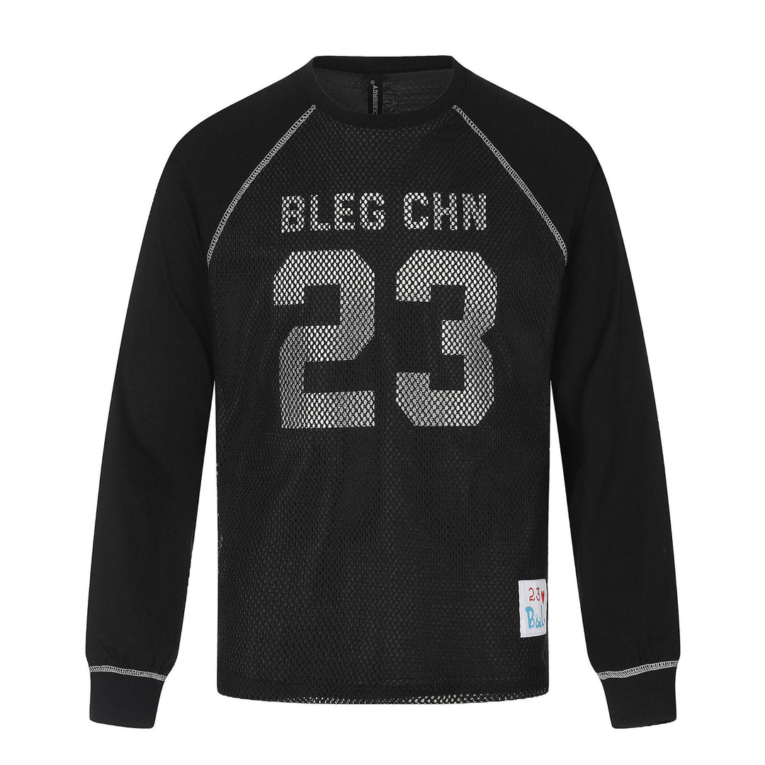 Men's Sportives Mesh Layer Crew Neck Sweatshirt with Raglan Sleeves and Front Print Mune Fashion