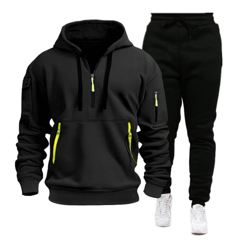 Men's nan Performance Hoodie and Tracksuit with Neon Zippers, Utility Pockets, and Elastic Drawstring Mune Fashion