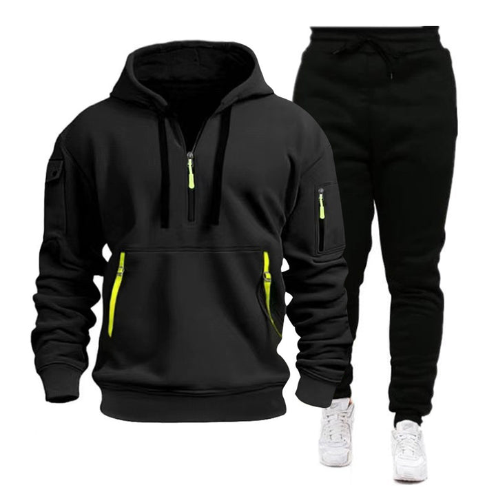 Men's nan Performance Hoodie and Tracksuit with Neon Zippers, Utility Pockets, and Elastic Drawstring Mune Fashion