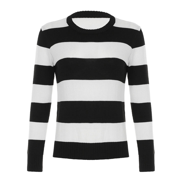 Women's striped round neck sweater made of fine knit with ribbed cuffs and slim fit Mune Fashion