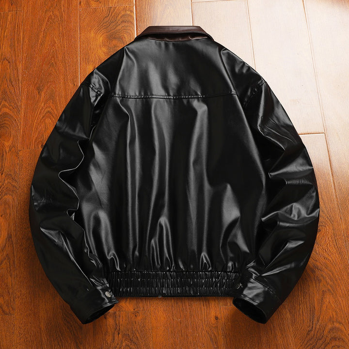 Men's Fashionable Faux Leather Jacket with High Collar and Practical Pockets Mune Fashion