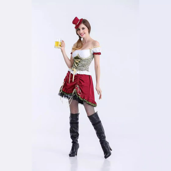 Ladies Medieval Peasant Girl Costume with Laced Corset, Puff Sleeves and Layered Tiered Skirt Mune Fashion