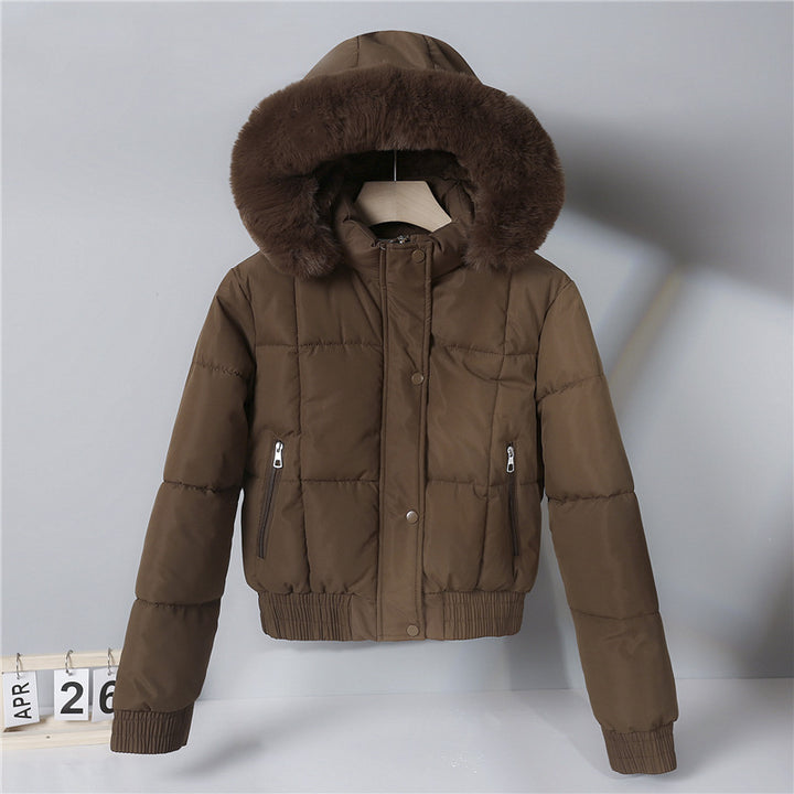 Women’s quilted bomber jacket with hood and faux fur trim Mune Fashion
