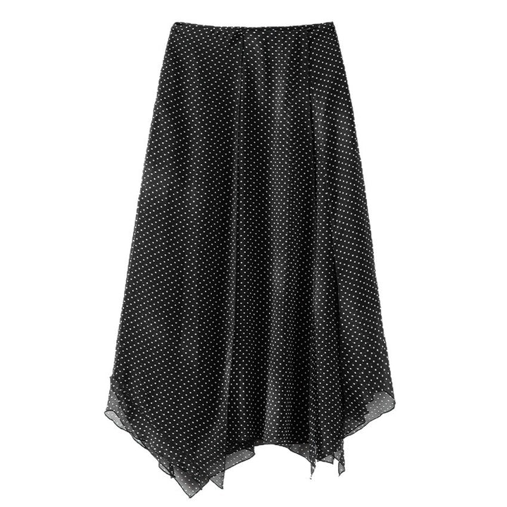Women Airy Polka-Dot Loop Blouse with Bow Collar, Pleated Front and Cuff Sleeves Mune Fashion