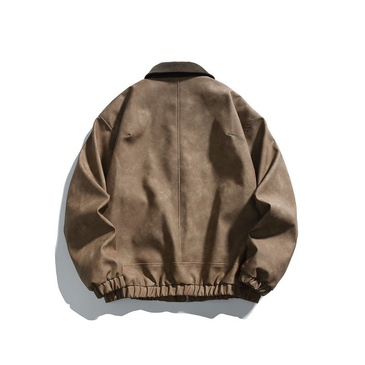 Men's Boxy Canvas Blouson Jacket with Cord Collar and Elastic Hem