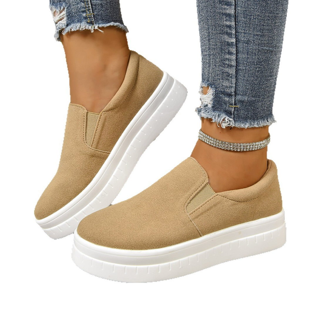 Women's Slip-On Casual Sneakers with Wide Lightweight Platform Sole Soft Microvelours Upper and Elastic Side Inserts Mune Fashion