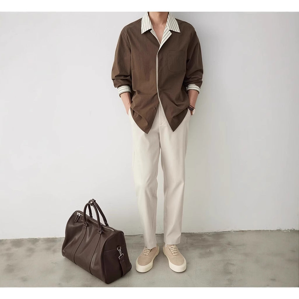 Men's relaxed fit chinos with shortened leg length and subtle pleat Mune Fashion