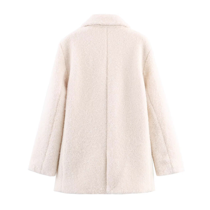Ladies Double-Breasted Teddy Coat with Shawl Collar and Patch Pockets Mune Fashion