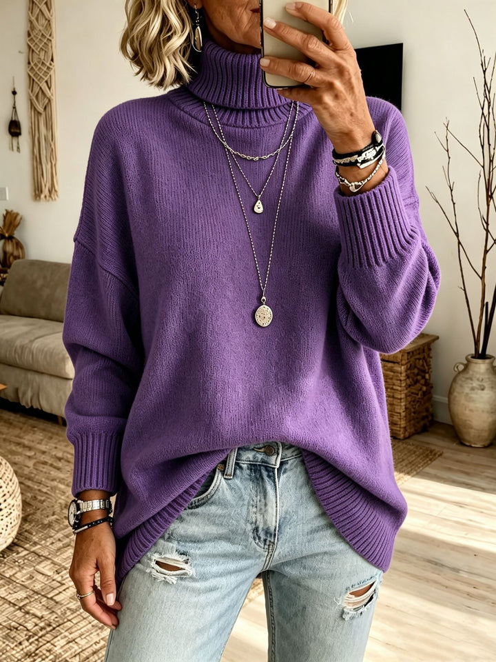 Women's Oversize Rollneck Sweater made of fine knit with ribbed cuffs and dropped shoulders Mune Fashion