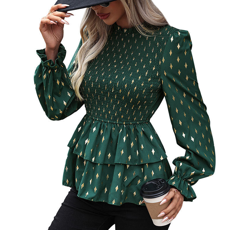 Women's Elegant Ruffled Top with Gold Details Mune Fashion