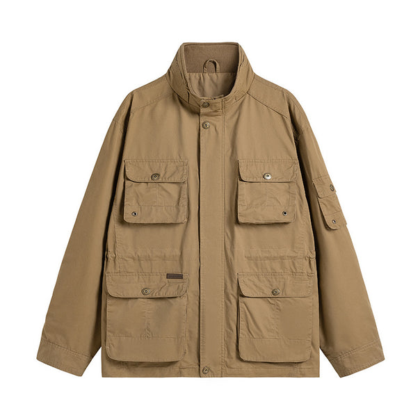 Men's Robust Utilitarian Field Jacket with Multiple Applied Pockets and Stand-Up Collar Mune Fashion