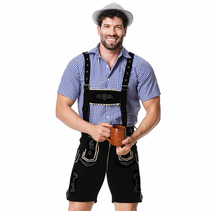 Men's traditional short leather trousers with elaborate embroidery and adjustable straps Mune Fashion