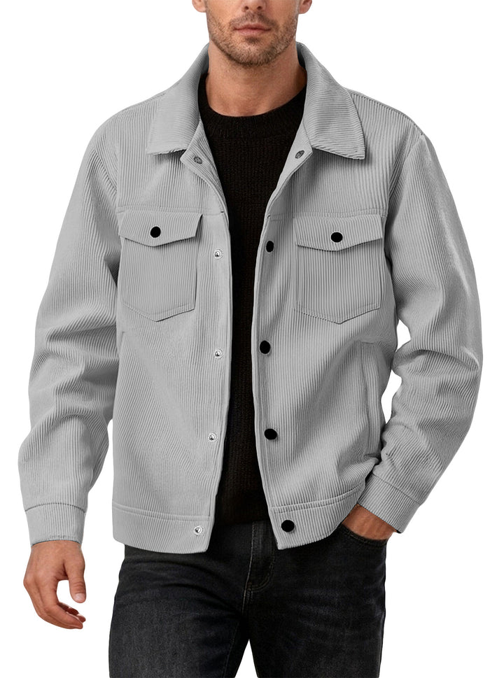 Men's cord jacket in the classic work jacket style with snap buttons and chest pockets Mune Fashion