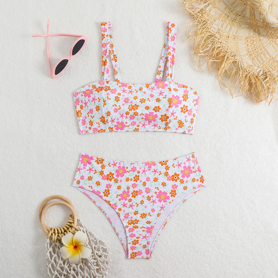 Ladies Two-Piece Crop Top Bikini Set with Floral Design and Wide Straps Mune Fashion