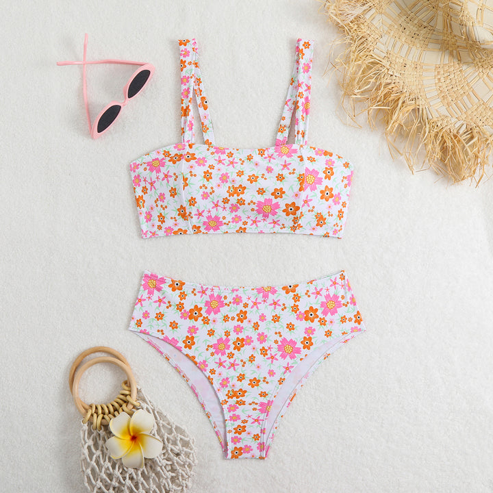 Ladies Two-Piece Crop Top Bikini Set with Floral Design and Wide Straps Mune Fashion
