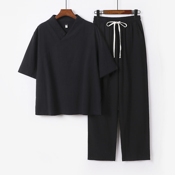 Unisex Lightweight Kimono Loungewear Set with V-Neck and Drawstring Pants Mune Fashion
