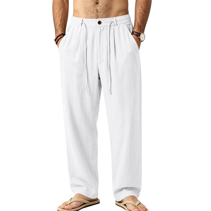 Men's Casual Lounge Pants made of Linen Blend with Pleats and Concealed Drawstring Mune Fashion