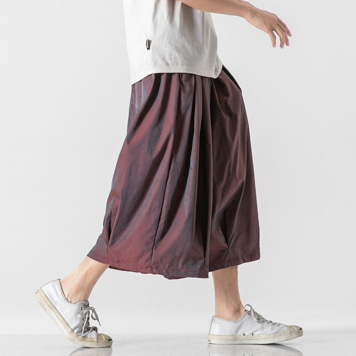 Men's Wide Cut Culotte Lounge Pants with Drop Crotch and Elastic Drawstring Mune Fashion