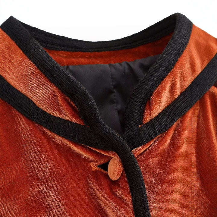 Women's velvet blazer-style jacket with stand-up collar and covered buttons Mune Fashion