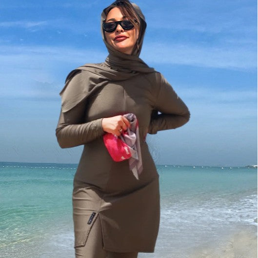 Women's Stylish Swimsuit with Long Sleeve and Wrap Skirt Mune Fashion